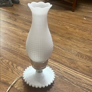 Vintage Hobnail Milk Glass Electric Hurricane Lamp .